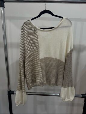 Blu Pepper Cream & Beige Colorblock Knit Sweater